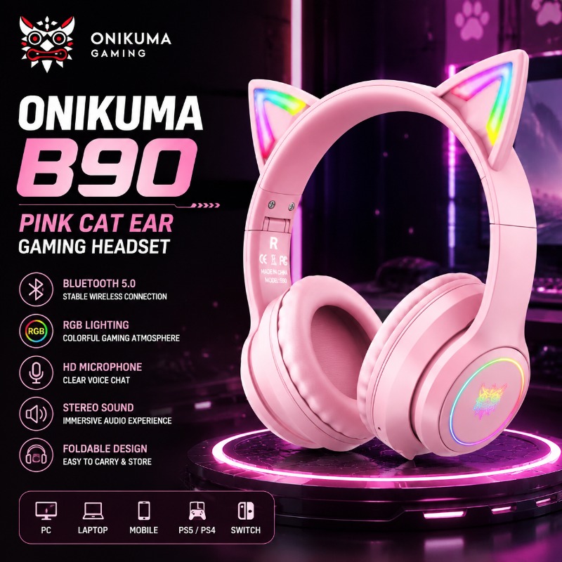 Pc Gaming Apple - Onikuma B90 Roze Cat Ear Gaming