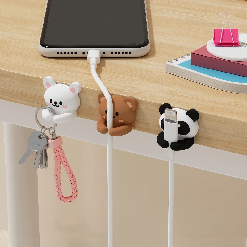 Desk Cable Organizer - Schattige cartoon bureaublad kabelorganizer, zelfklevende opwinder,