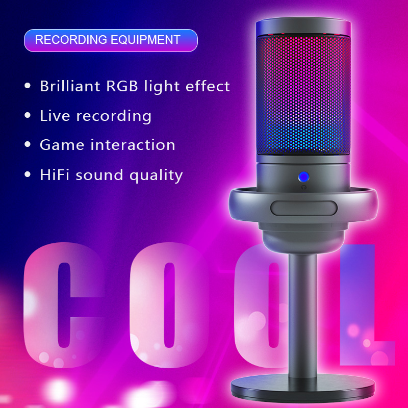 Pc Gaming Live Streaming - PC-gaming condensatormicrofoon, desktop RGB-microfoon voor USB-streaming
