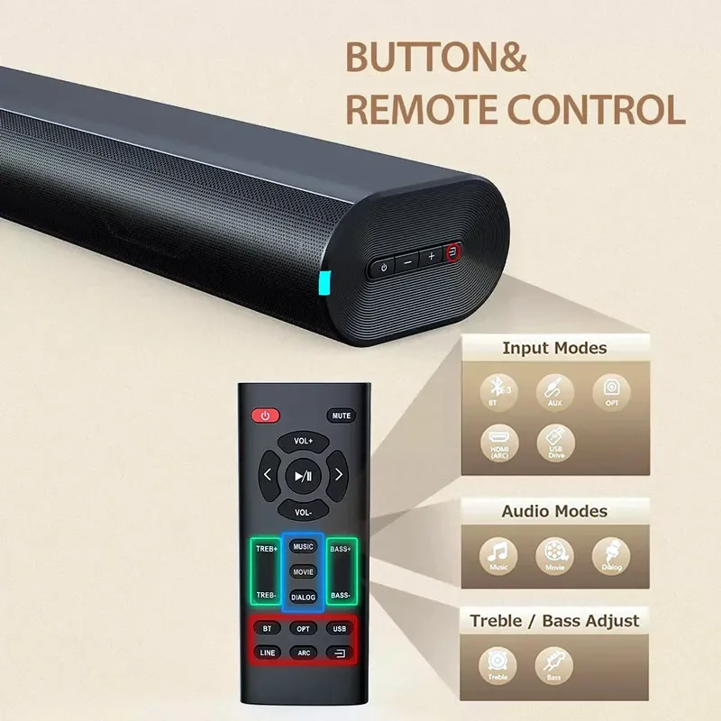 Pc Gaming Apple - 60W Soundbars voor TV-audio met Bluetooth/AUX/HDMI
