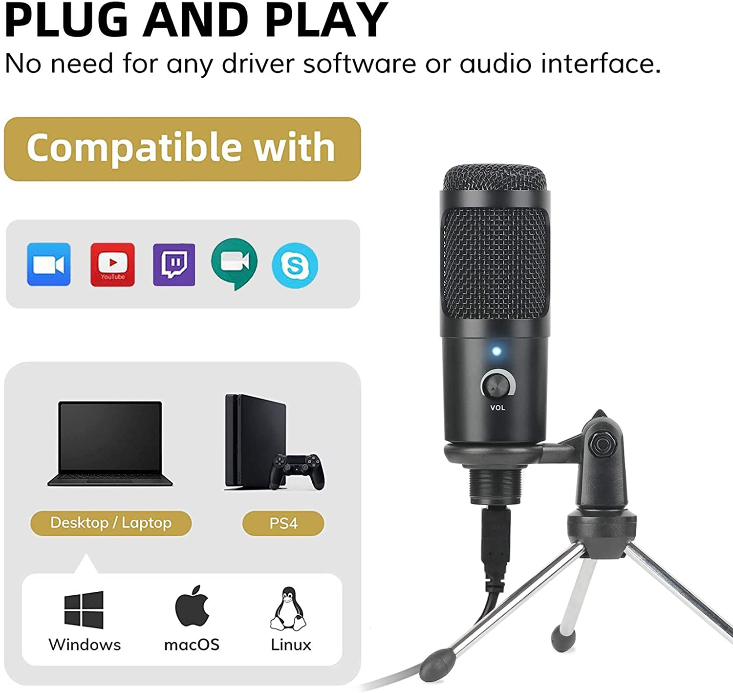USB-condensatormicrofoon Opnam - Pc Gaming Live Streaming recensie en prijs